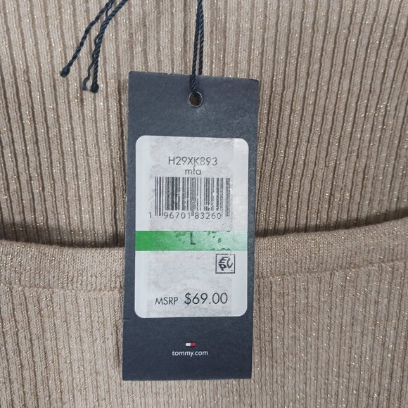 Tommie Hilfiger, NWT, Large, Short Sleeve Sweater, Metallic Gold, Neutral - Picture 14 of 16
